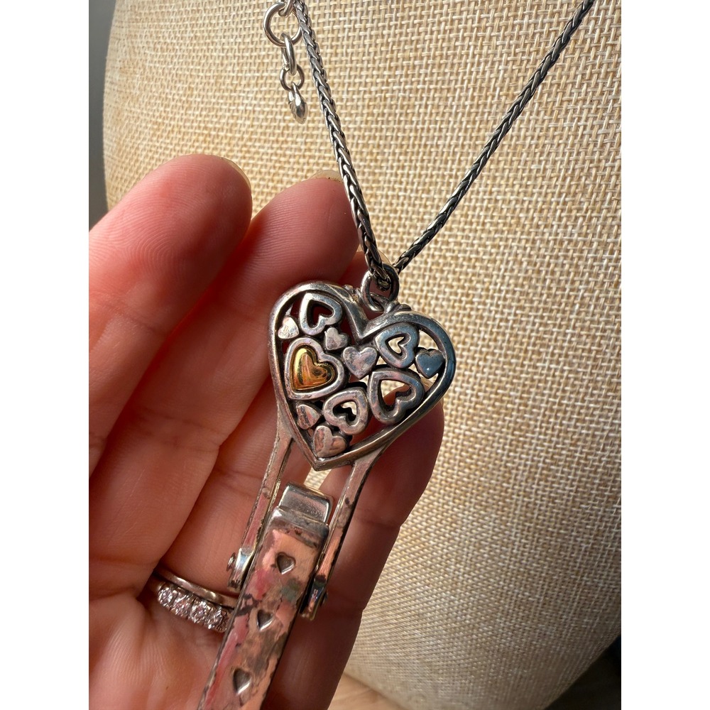 Brighton Silver Tone Heart Badge Clip Necklace Wheat Chain Flawed See Photos - Picture 10 of 16